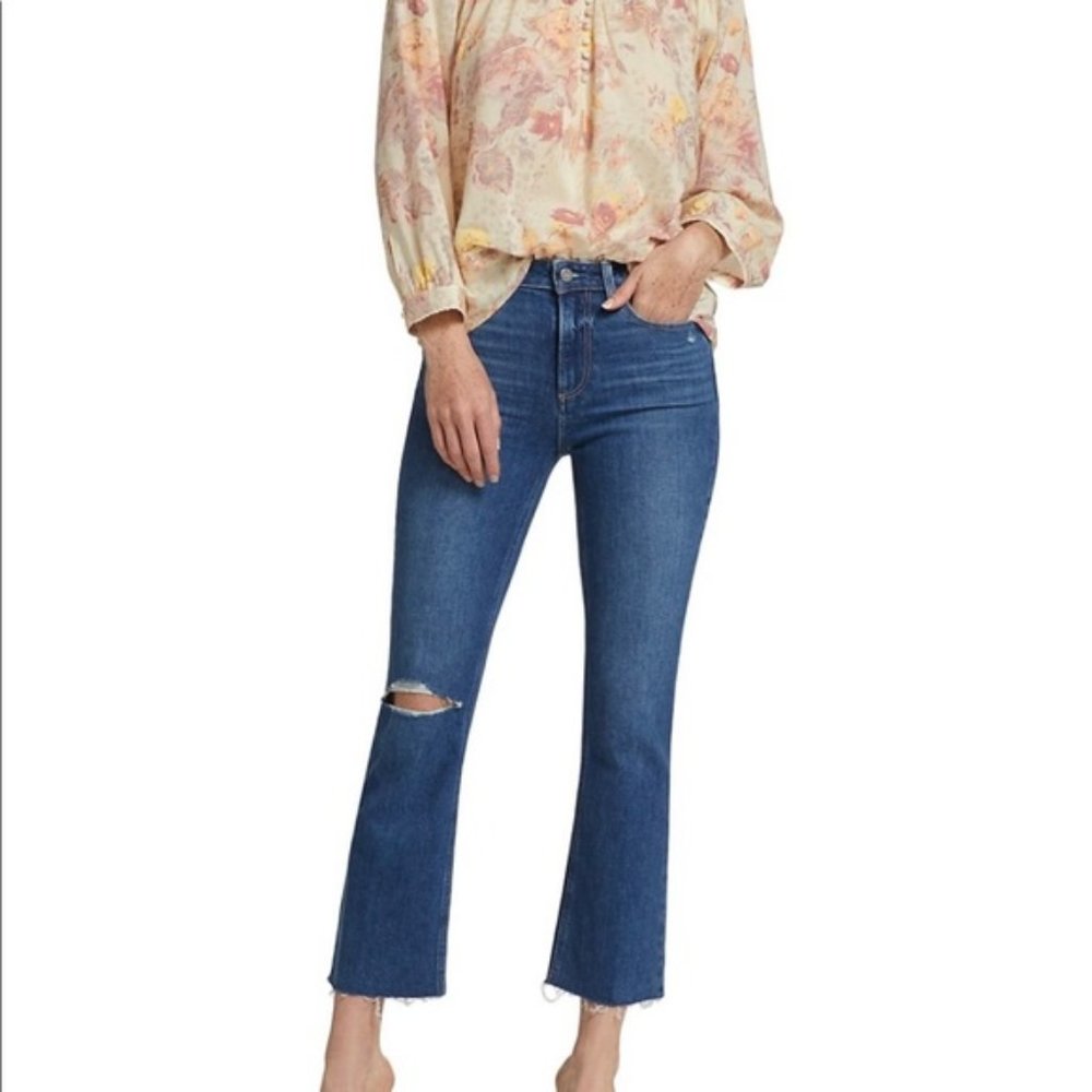 NWT PAIGE Size 28 Vintage Colette Crop Flare Jeans Blaine Destructed